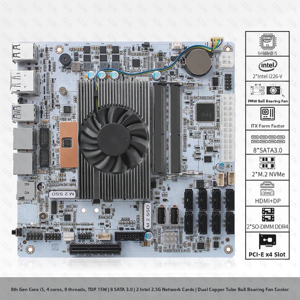 Płyta główna I5-8265U ES 8 SAT – Mini Itx Dual 2.5G Nas Motherboard recenzja i cena
